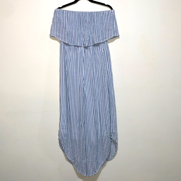 Japna Pants - Japna woman size MEDIUM strapless striped blue pinstripe jumpsuit